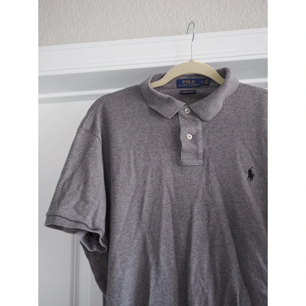 Polo Ralph Lauren Custom Slim Fit Gray Polo Shirt Preppy XL Good Short Sleeve